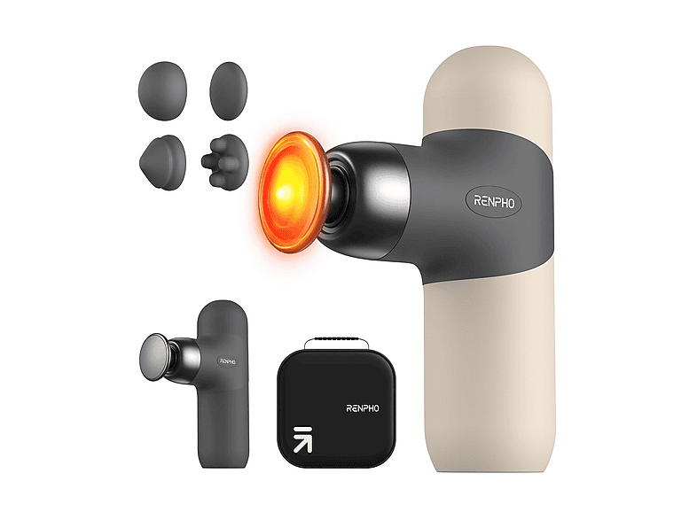 Massaggiatore portatile termico RENPHO MINI THERMAL, con funzione di calore, max 46°C, 4 velocità (min 1800 RPM - 3000 RPM) , testine in silicone incluse, 2 cover colorate
