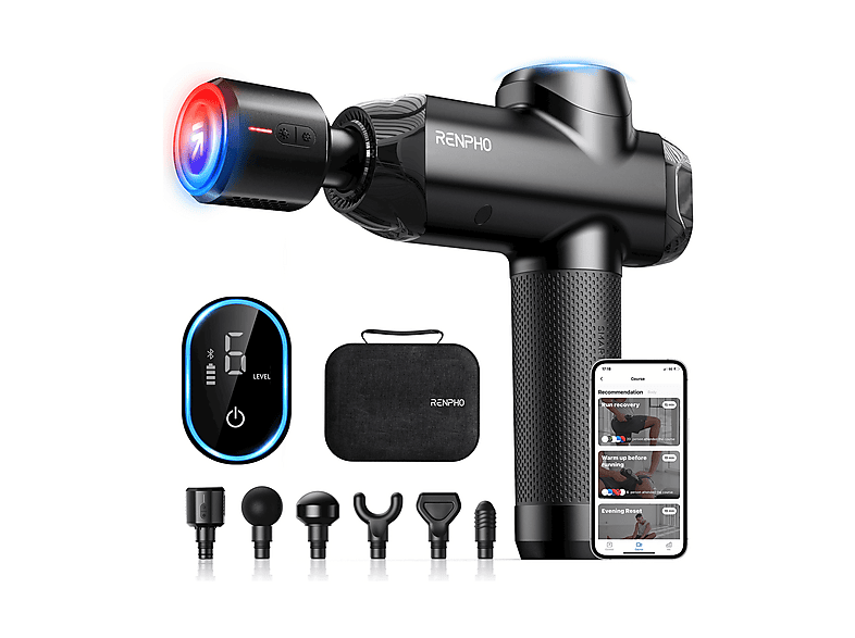 Massaggiatore termico RENPHO POWER + THERMACOOL, FUNZIONE DUAL caldo e freddo (min 8°C - max 45°C), Bluetooth, Durata batteria 4h, 6 testine incluse