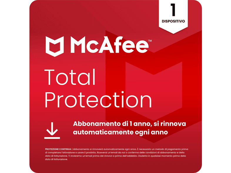McAfee Total Protection - 1 dispositivo 12 mesi Antivirus, VPN gestore delle password, software di sicurezza [Multipiattaforma] Digitale