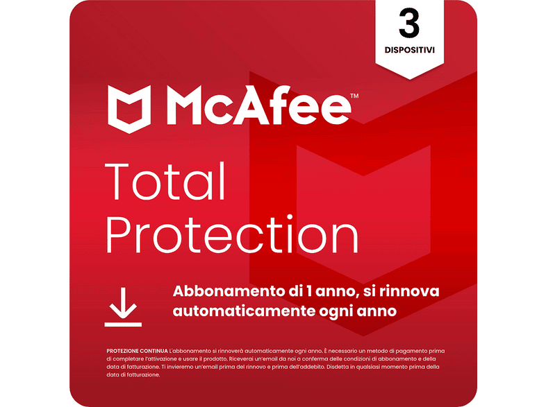 McAfee Total Protection - 3 dispositivi 12 mesi Antivirus, VPN gestore delle password, software di sicurezza [Multipiattaforma] Digitale