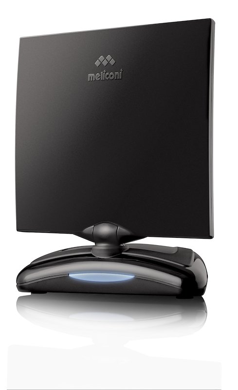 MELICONI AT 49 R1 USB, antenna TV per interni ad amplificazione regolabile, pronta il DVB-T2, elemento captante orientabile, alimentazione tramite cavo USB incluso
