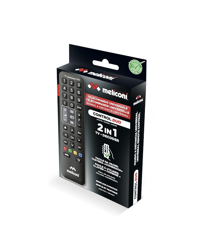 MELICONI CONTROL 2+, telecomando universale 2 in 1. Compatibile con TV e Decoder esterni