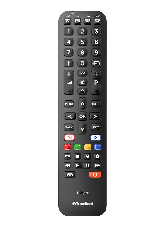 MELICONI FULLY 8+, telecomando universale 8 in 1, compatibile con TV, Decoder, SKY, Blu-ray / DVD ed altro
