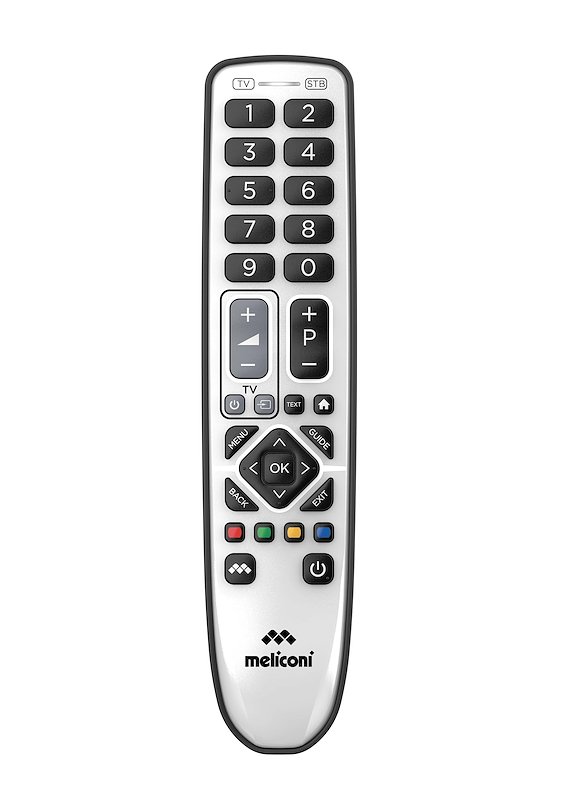 MELICONI GUMBODY PRATICO 2+, telecomando universale 2 in 1 con corpo gomma. Compatibile TV e Decoder