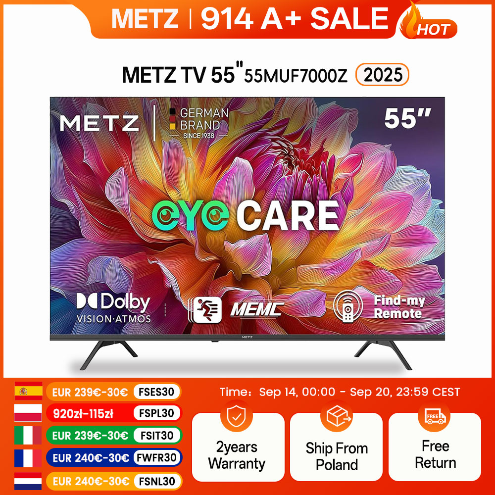 Metz TV 43 55 pollici 4K UHD Smart TV LED Google TV HDR 10 MEMC Dolby Audio Google Cast Sintonizzatore di controllo vocale 43MUF7000Z 55MUF7000Z