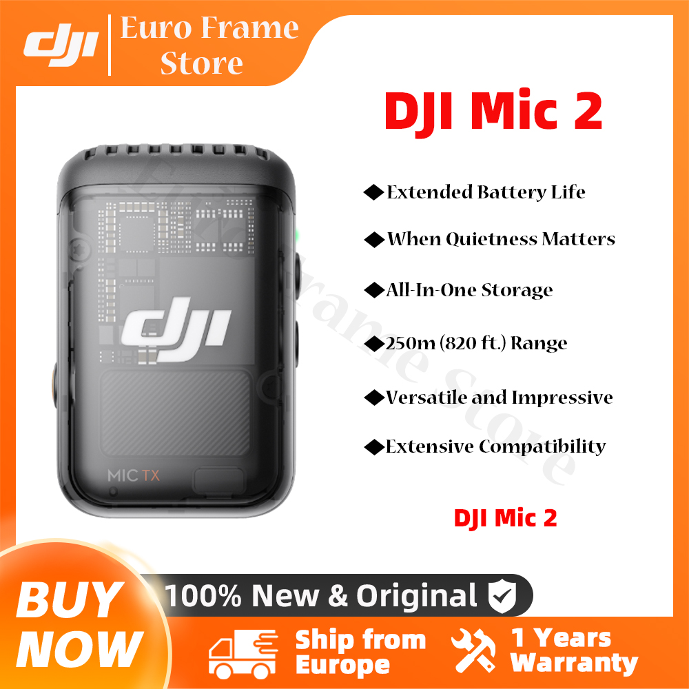 Microfono wireless DJI Mic 2 con cancellazione intelligente del rumore Galleggiante a 32 bit Registrazione interna Suono ottimizzato Gamma m