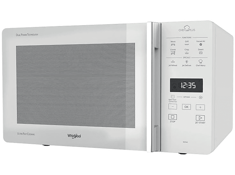 MICROONDE COMBINATO WHIRLPOOL MCP349WH, capacità 25 l, potenza microonde max 800 W, Funzione grill, Potenza grill 900 6 livelli di potenza, vapore, Bianco