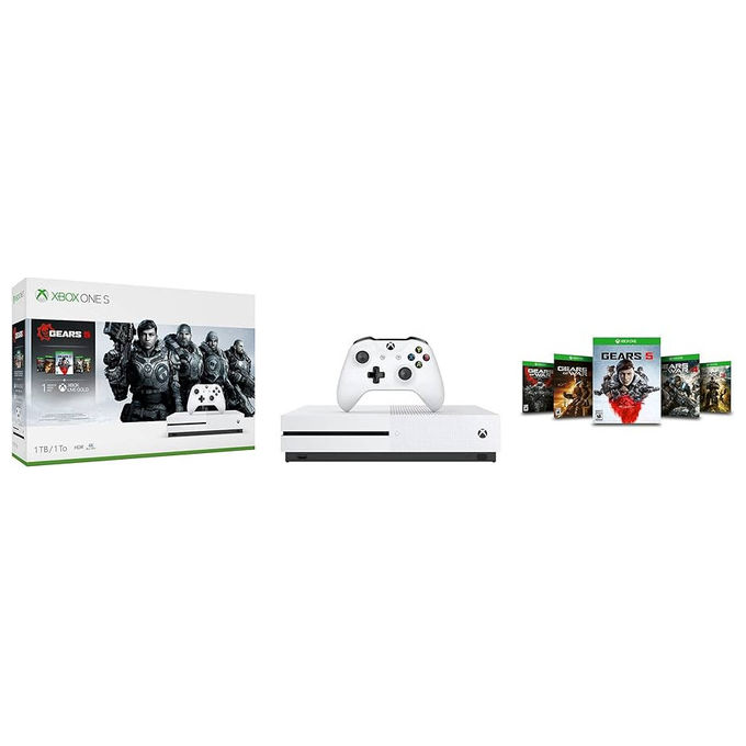 Microsoft Xbox One S, console 1TB, bundle con Gears 5 e Fifa 20, pronta all'uso Microsoft Xbox One S, console 1TB, bundle con Gears 5 e Fifa 20, pronta all'uso