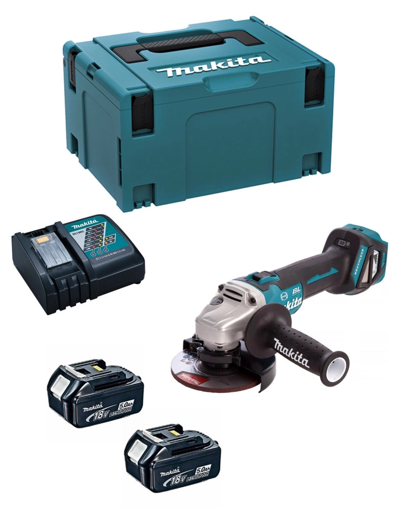 Mini-Smerigliatrice MAKITA DGA513RTJ (2 x 5,0 Ah + DC18RC + MAKPAC 3)