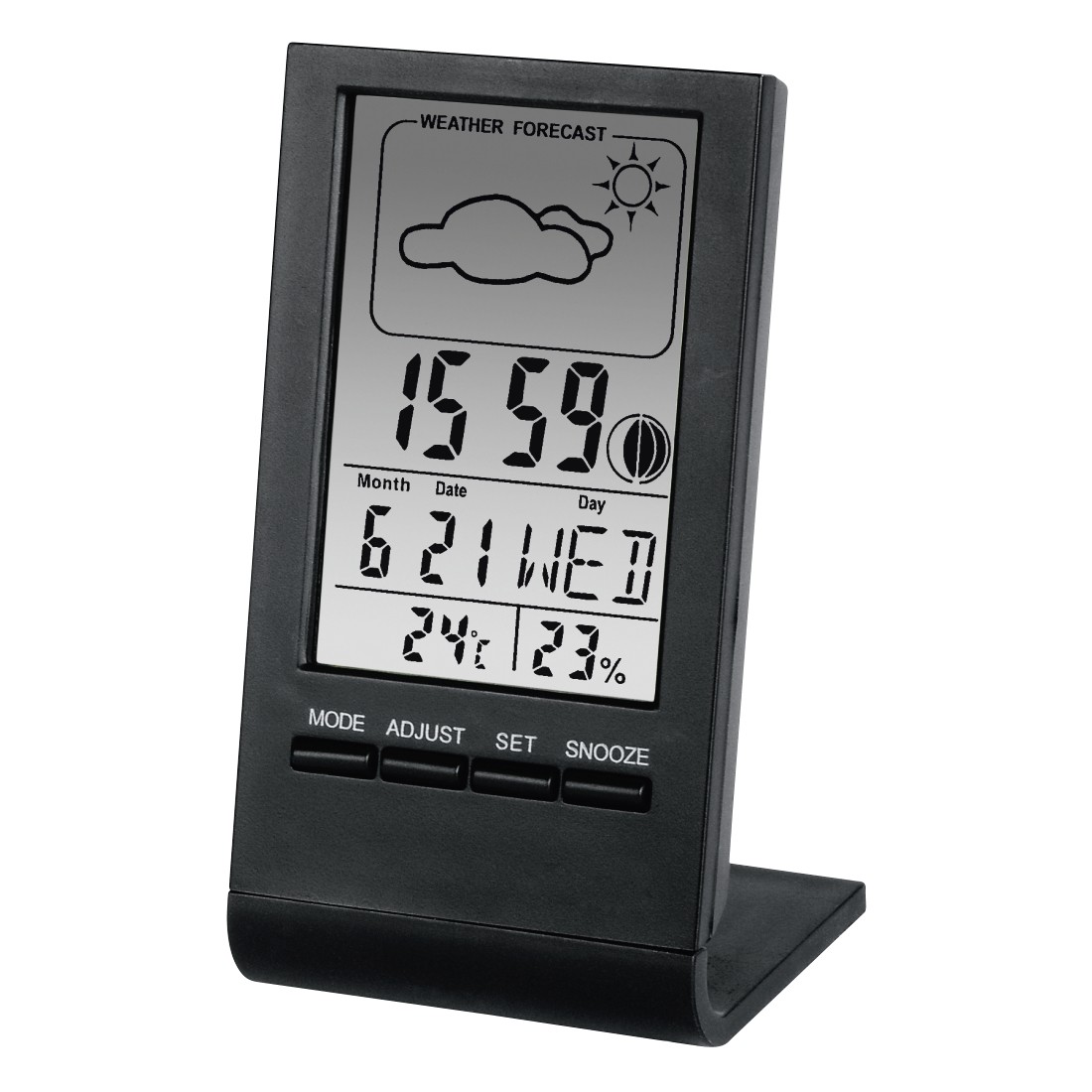Misuratore di temperatura e umidità per interni Hama - Display digitale - Orologio - Previsioni del tempo - Visualizzazione delle fasi lunari - 57x5x108 cm - Nero