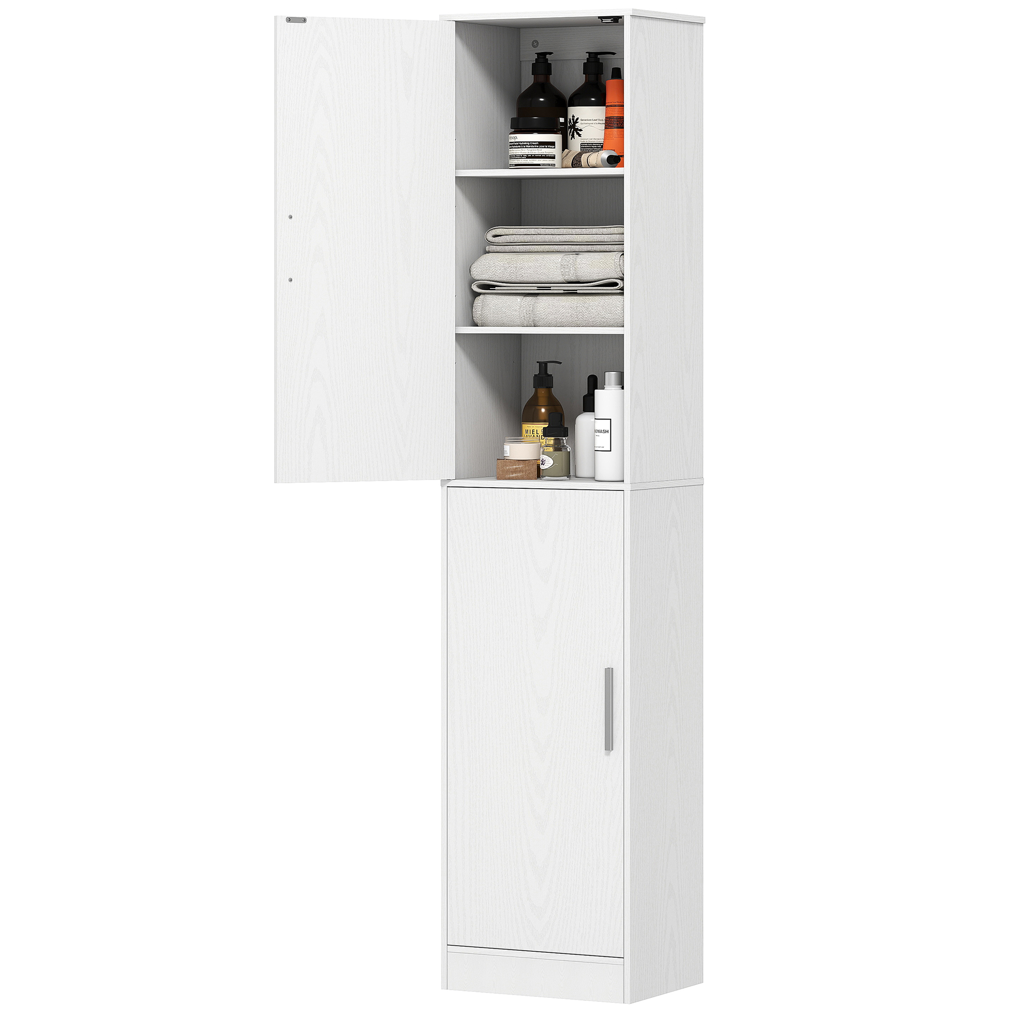 Mobile bagno HOMCOM, colonna stretta con 2 ante e 4 ripiani regolabili, mobiletto contenitore per soggiorno, toilette, piccoli spazi, 40x35x cm, Bianco