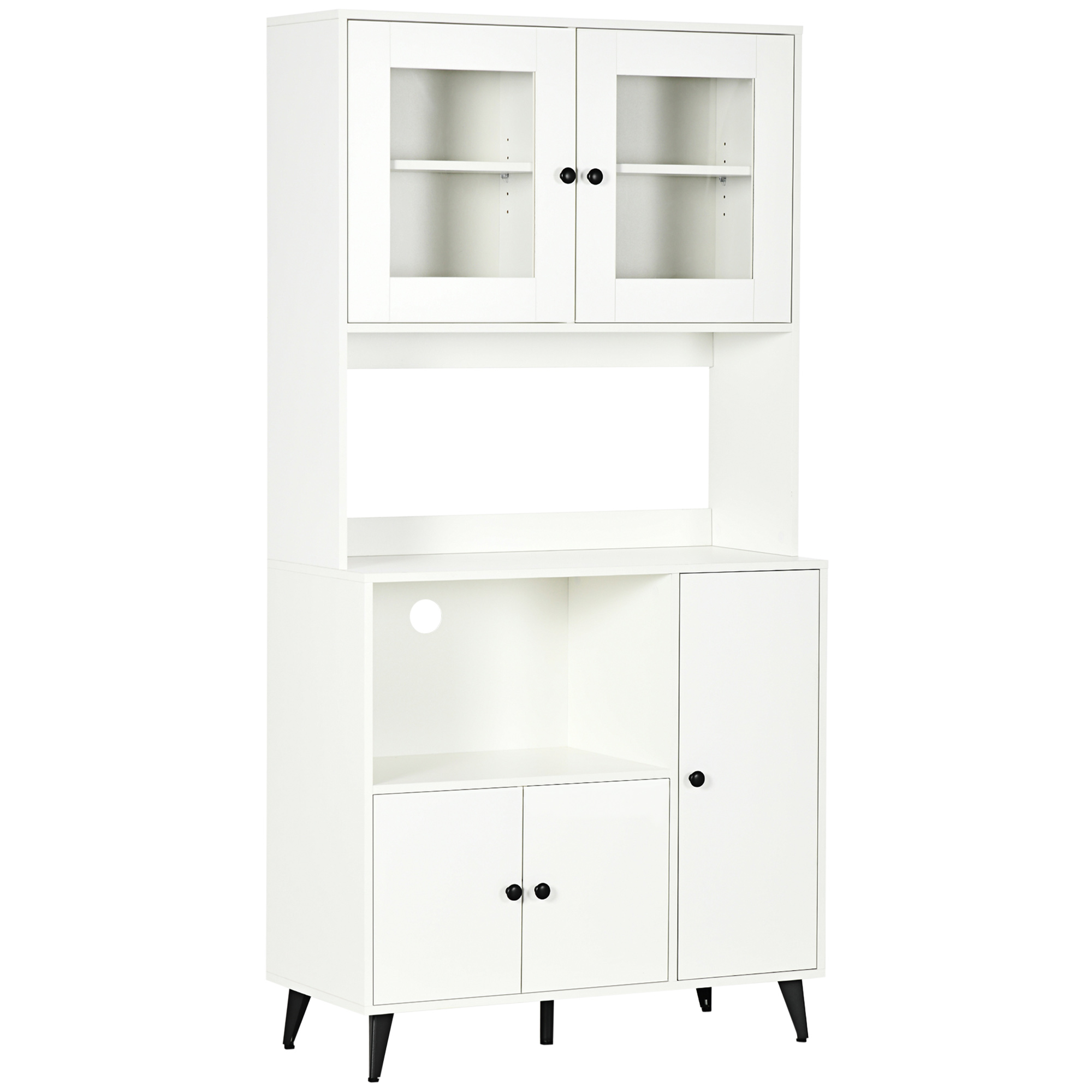 Mobile buffet HOMCOM, mobiletto da cucina con 3 ante, nicchie, ripiani regolabili, ante in vetro, pass-through.