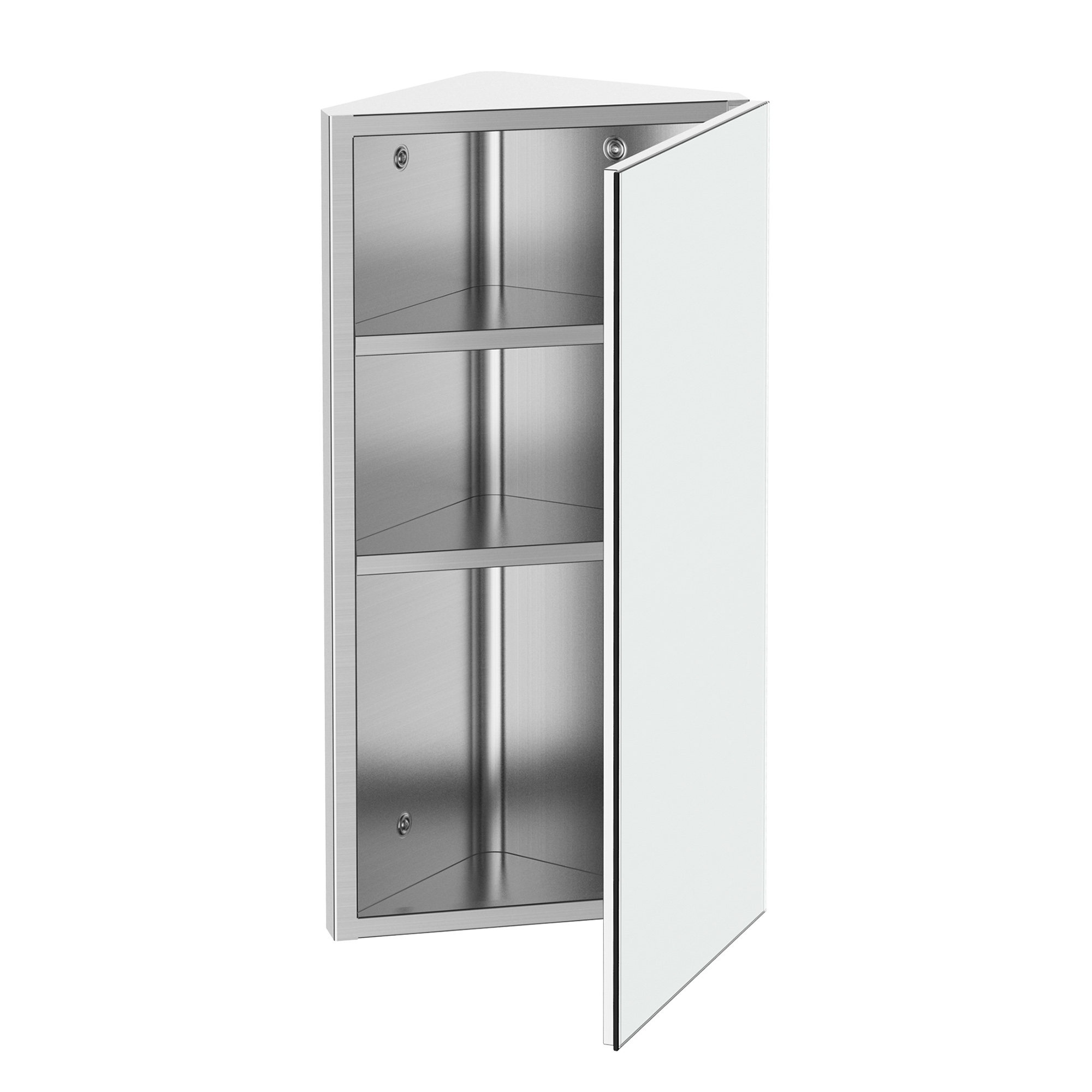 Mobiletto da bagno con specchio HOMCOM, mobiletto angolare da parete con 2 ripiani, mobiletto WC dimmerabile. Acciaio inossidabile 30L x 18,4l x 60H cm.