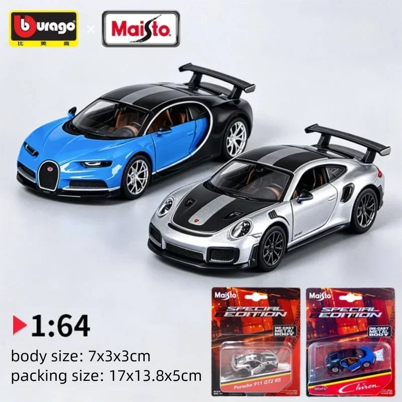 Modellino Auto in Scala 1:64 Maisto Porsche 911 GT2 RS, Collezione Supercar Bugatti Chiron, Decorazione, Giocattolo per Bambini, Regalo