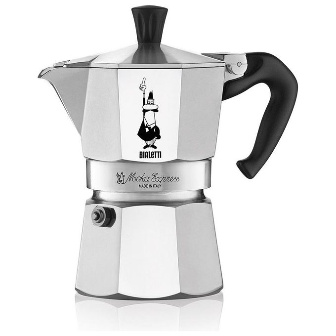 Moka Bialetti Express 3 Tazze, Manico anti scottatura, Adatta a piani cottura gas, 130 ml, Alluminio