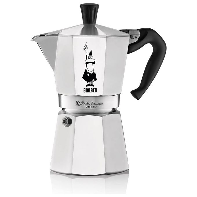 Moka Bialetti Express 6 Tazze, Manico anti scottatura, Adatta a piani cottura gas, 270 ml, Alluminio