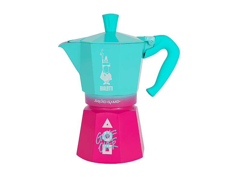 Moka Bialetti Express Squid Game, 6 Tazze, Manico Antiscottatura, Adatta a piani cottura gas, 270 ml, Alluminio