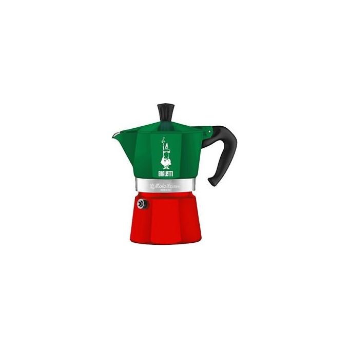 Moka Bialetti Express Tricolore 3 Tazze, Manico anti scottatura, Adatta a piani cottura gas, 130 ml, Alluminio