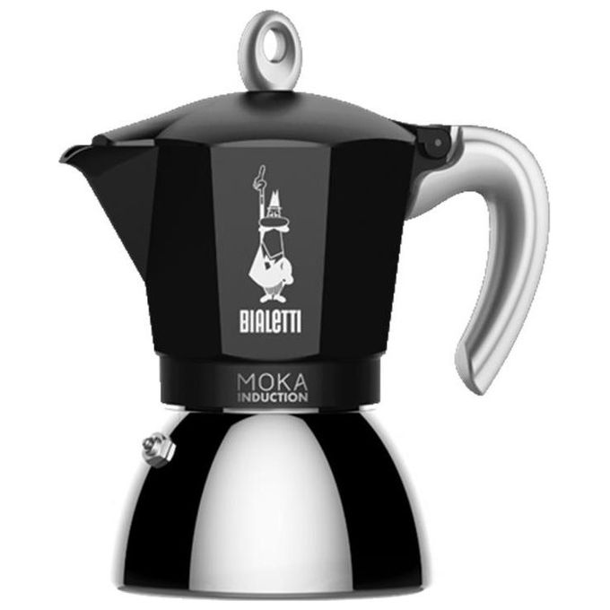 Moka Bialetti Induction, 4 Tazze, Adatta a tutti i piani cottura, 150 ml, Acciaio, Nero
