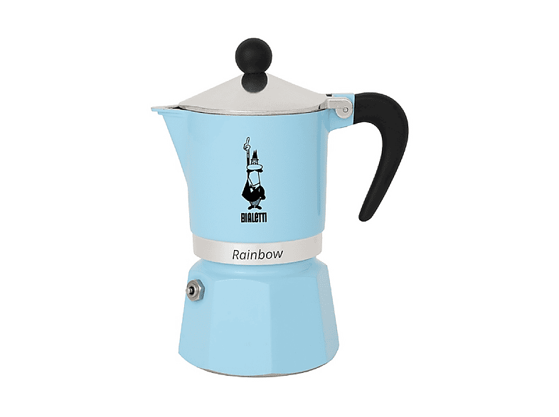 Moka Bialetti Rainbow, 3 Tazze, Adatta a piani cottura gas, Alluminio, Azzurro