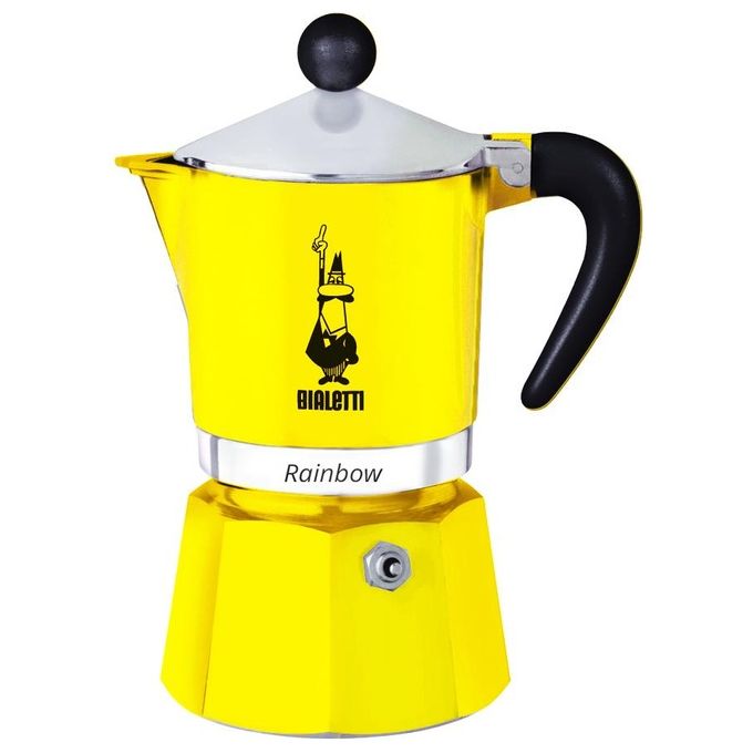Moka Bialetti Rainbow, 3 Tazze, Adatta a piani cottura gas, Alluminio, Giallo