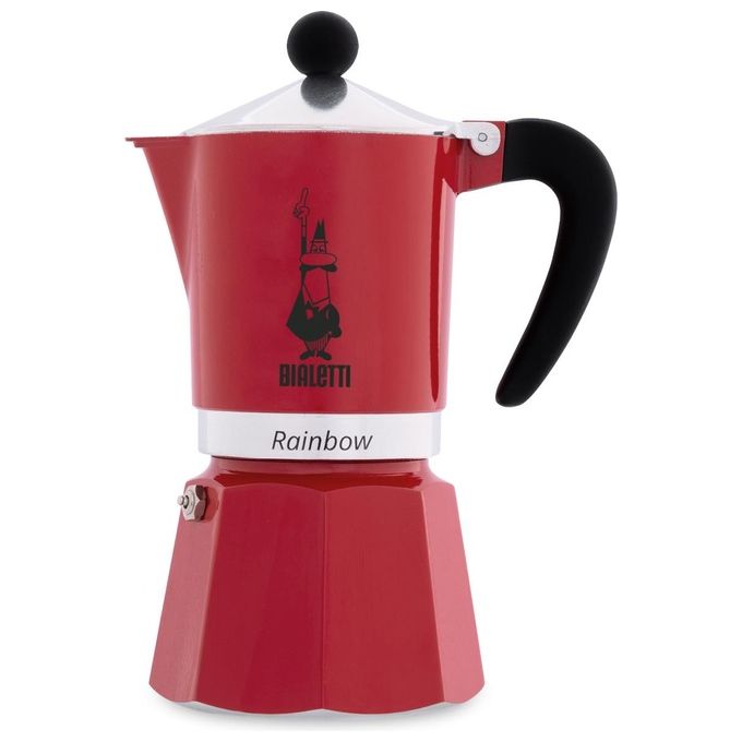 Moka Bialetti Rainbow, 3 Tazze, Adatta a piani cottura gas, Alluminio, Rosso