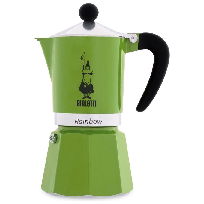 Moka Bialetti Rainbow, 3 Tazze, Adatta a piani cottura gas, Alluminio, Verde