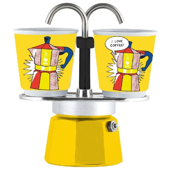 Moka Bialetti Set Mini 2 tazze Lichtenstein, Adatta a piani cottura gas, Alluminio
