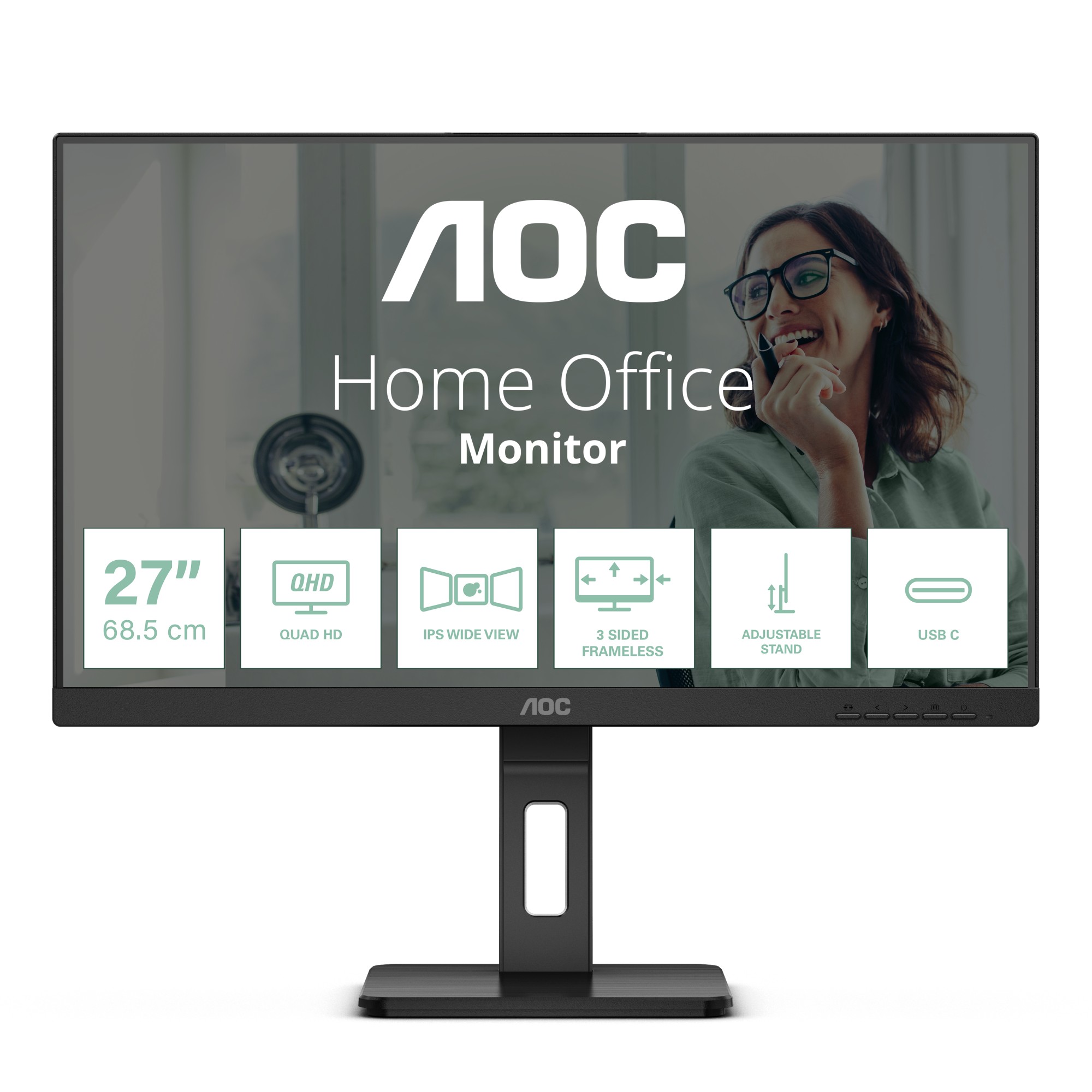 Mon 27Ips Qhd Hdmi Dp Mm Pivot Aoc Q27P3Cv Usbc Reg Altezza