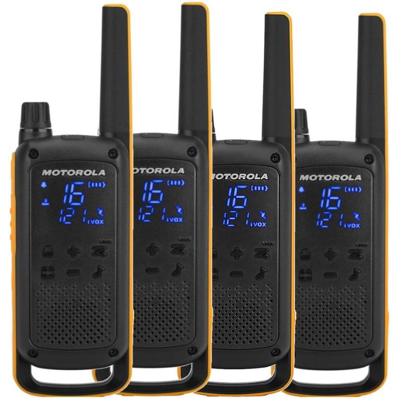 Motorola t82 extreme walkie talkie 16 canali raggio 10.000mt conf 4 pz.nero/arancio