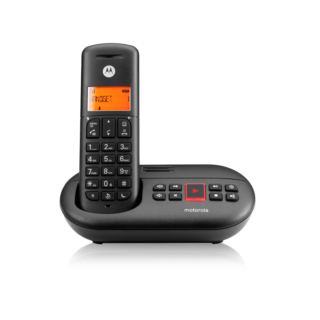 Motorola Voice E211 - Telefono fisso cordless digitale con segreteria telefonica, fino a 12 minuti di registrazione segreteria telefonica, intercettazione chiamate, tasto Non disturbare, nero