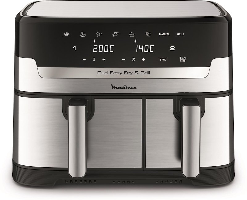 MOULINEX Dual EasyFry&Grill EZ905D FRIGGITRICE AD ARIA, capacità 8,3 l, Max potenza 2700 W, Inox