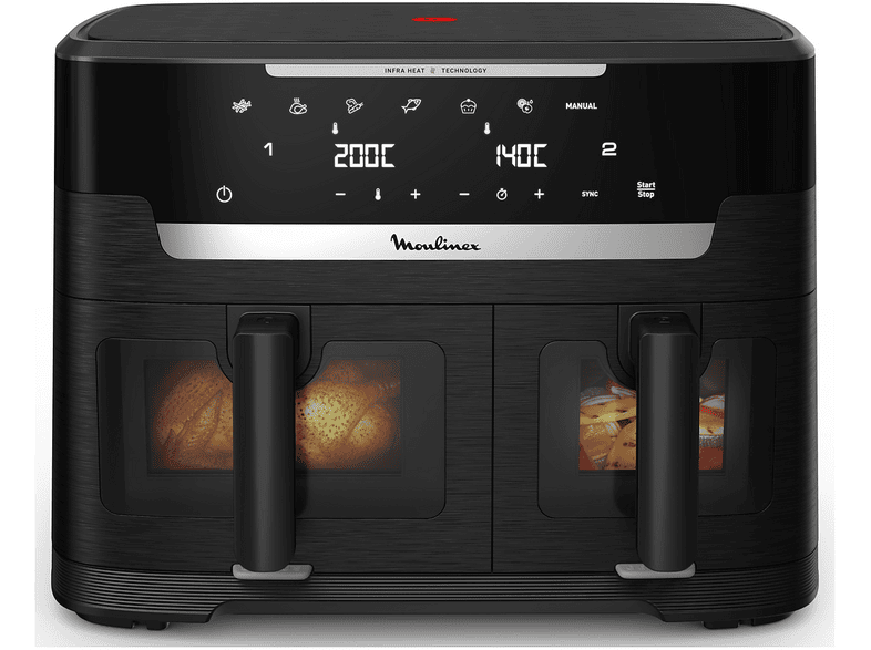 MOULINEX Ever Fry XXL Dual EZ9478 FRIGGITRICE AD ARIA, capacità 11 l, Max potenza 2700 W, 6 programmi, da 40 °C a 200 °C, Nero