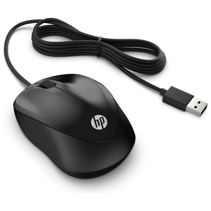 MOUSE HP WIRED 1000, Collegamento USB, Ingresso: Otticamente a mezzo LED, Scrolling 2 direzioni, Risoluzione max 1200 dpi, forma ergonomica, Nero