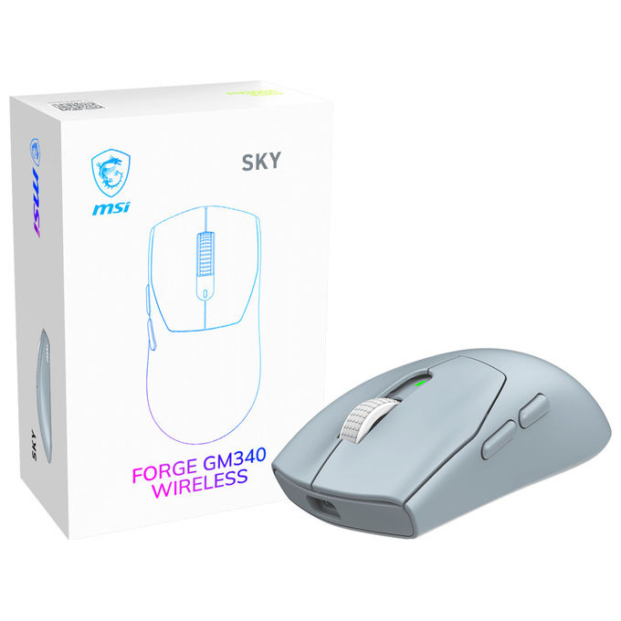 MSI FORGE GM340 WIRELESS SKY Mouse Gaming Ottico 12000 DPI RF 2.4 GHz Bluetooth 5.2 Ambidestro colore Azzurro MSI FORGE GM340 WIRELESS SKY Mouse Gaming Ottico 12000 DPI RF 2.4 GHz Bluetooth 5.2 Ambidestro colore Azzurro