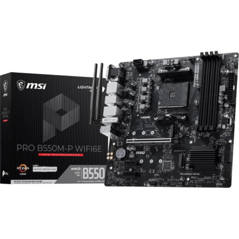 Msi mb pro b550m-p wifi6e,b550,am4,4ddr4,1pci-ex16,2pci-ex1, 2m.2,4sata3,7usb3.2 gen1,6usb