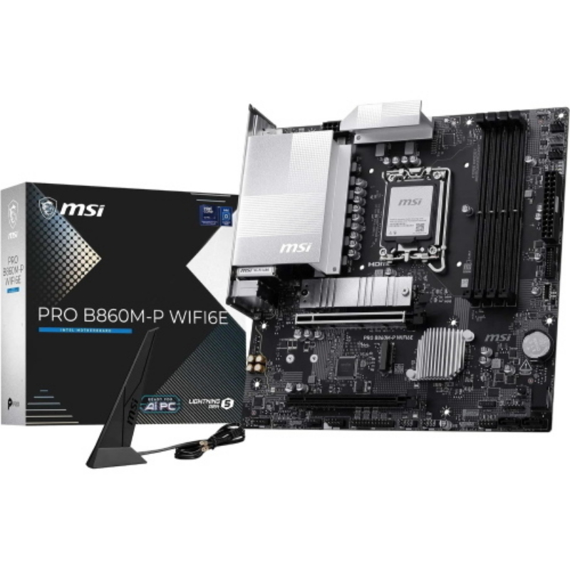 Msi mb pro b860m-p wifi6e,b860,lga1851,4ddr5,2pci-ex16,2m.2,4sata3,6usb3.2 gen1,6usb2.0,hd audio