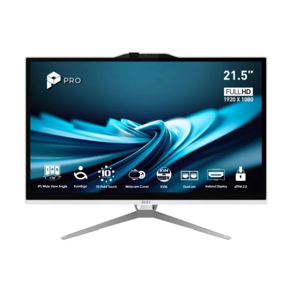 Msi pro ap222t 14m-623eu intel® pentium® gold g7400 54,6 cm (21.5") 1920 x 1080 pixel touch screen pc all-in-one 8 gb ddr4-sdram 128 gb ssd windows 11 pro wi-fi 5 (802.11ac) bianco