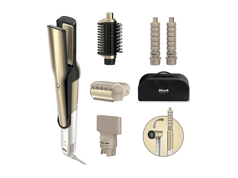 Multi Styler SHARK GLAM FLEXSTYLE HD6051SEU, Potenza massima 1500 W, in Altro rivestimento, Temperatura max 220 °C, 3 temperature, Tecnologia a ioni, Oro