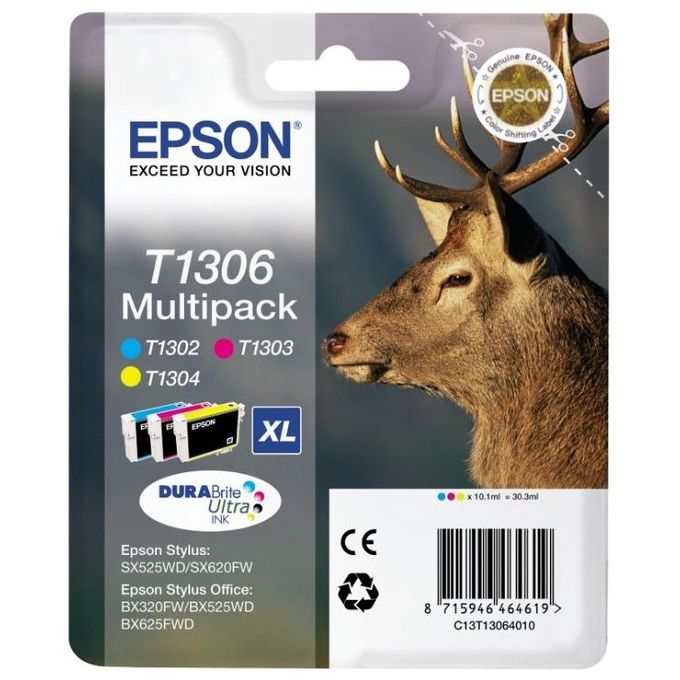 Multipack 3 cartucce EPSON Cervo T1306XL Giallo, Ciano, Magenta
