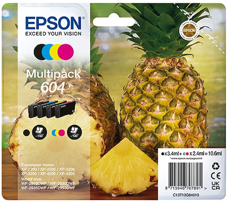 Multipack 4 cartucce EPSON Ananas 604 Nero, Giallo, Ciano, Magenta Multipack 4 cartucce EPSON Ananas 604 Nero, Giallo, Ciano, Magenta