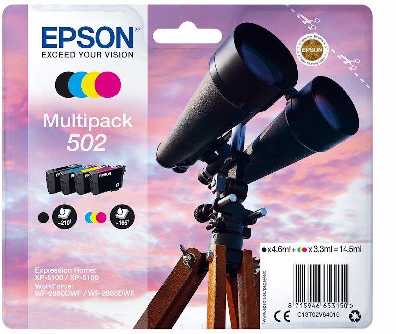 Multipack 4 cartucce EPSON Binocolo 502 Nero, Giallo, Ciano, Magenta