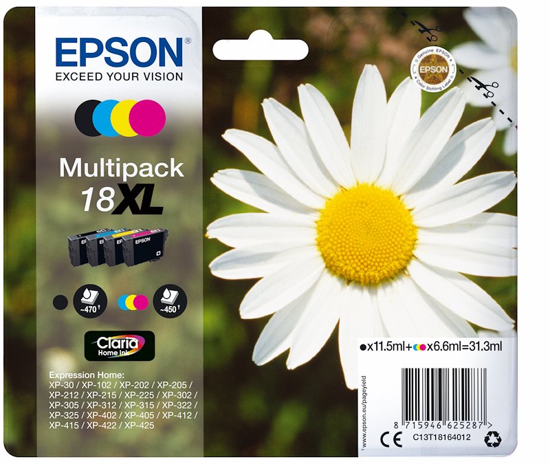 Multipack 4 cartucce EPSON Margherita 18XL Nero, Giallo, Ciano, Magenta