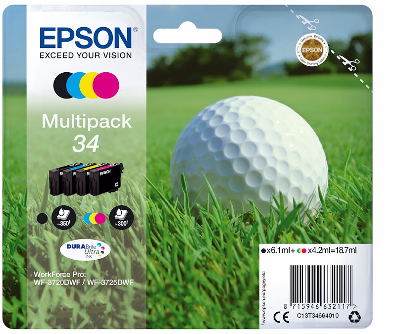 Multipack 4 cartucce EPSON Pallina Golf 34 Nero, Giallo, Ciano, Magenta