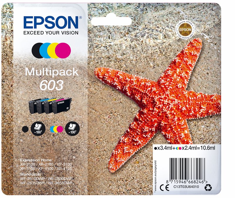 Multipack 4 cartucce EPSON Stella marina 603 Nero, Giallo, Ciano, Magenta