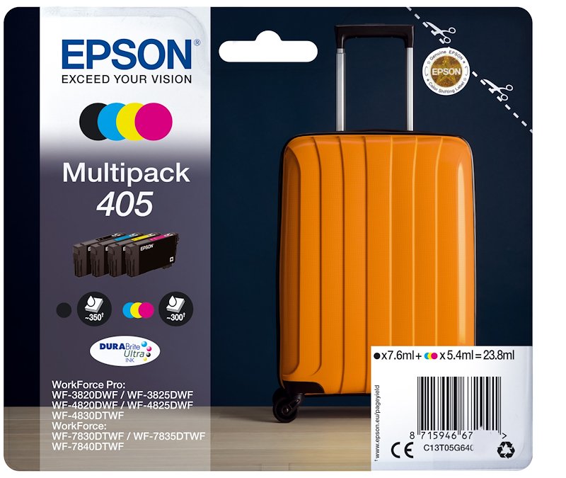 Multipack 4 cartucce EPSON Valigia 405 Nero, Giallo, Ciano, Magenta Multipack 4 cartucce EPSON Valigia 405 Nero, Giallo, Ciano, Magenta