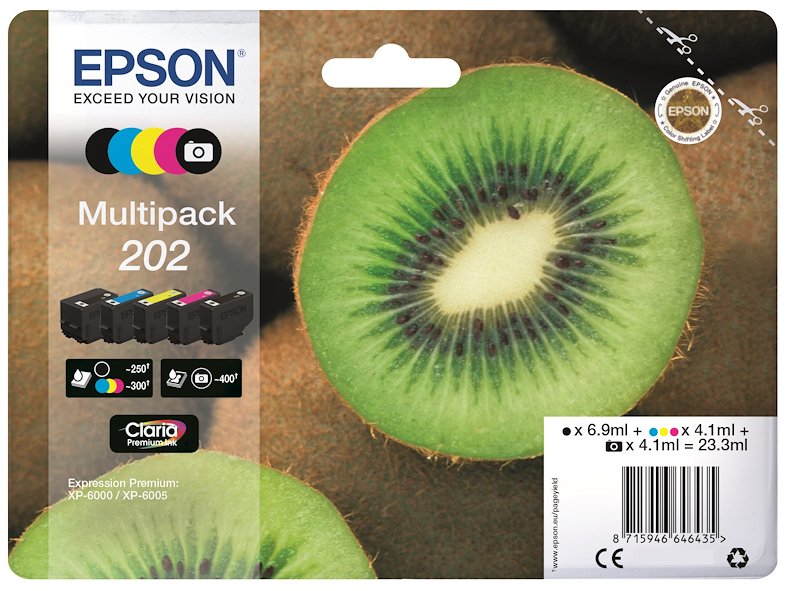 Multipack 5 cartucce EPSON Kiwi 202 Nero, Giallo, Ciano, Magenta, Nero Photo