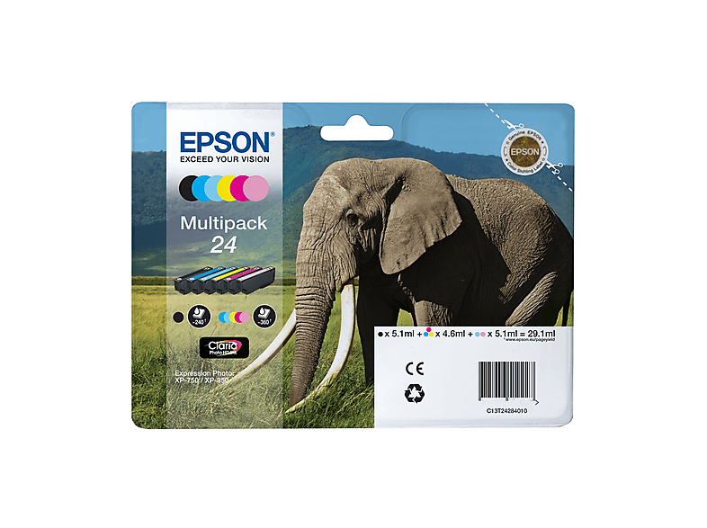 Multipack 6 cartucce EPSON Elefante 24 Nero, Giallo, Ciano, Magenta, Ciano chiaro, Magenta chiaro
