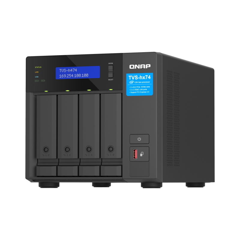 Nas qnap tvs-h474-i3-8g 4hd 3,5/2,5sata-no hd-2p 2.5gbe 3p usb3.2-8gb ddr4 sodimm-cpu 4-core i3-12100