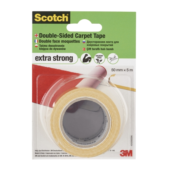 Nastro adesivo universale per tappeti Scotch 50 mm x 5 m - Elevata forza adesiva - Facile da strappare a mano - Bianco